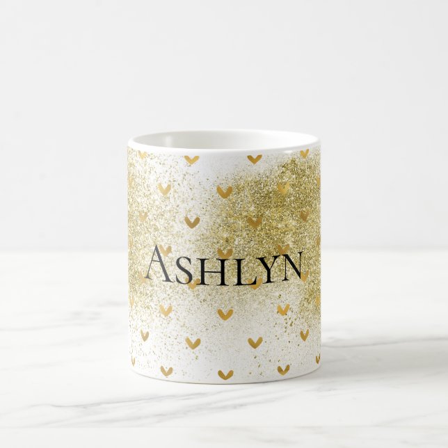 Gold Glitzy Glitter Hearts  Coffee Mug (Center)
