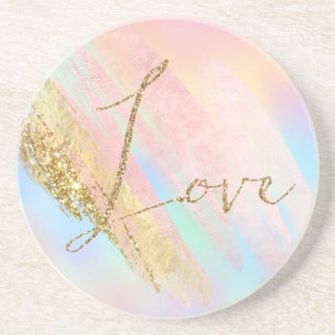 Gold Glitzy Glitter Love Blush Aqua Coaster