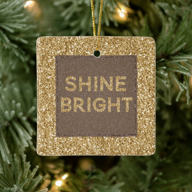 Gold Glitzy Glitter Shine Bright Ceramic Ornament (Tree)