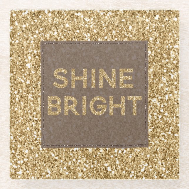 Gold Glitzy Glitter Shine Bright    Glass Coaster (Front)