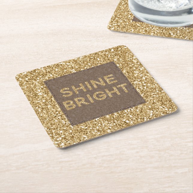 Gold Glitzy Glitter Shine Bright     Square Paper Coaster (Angled)