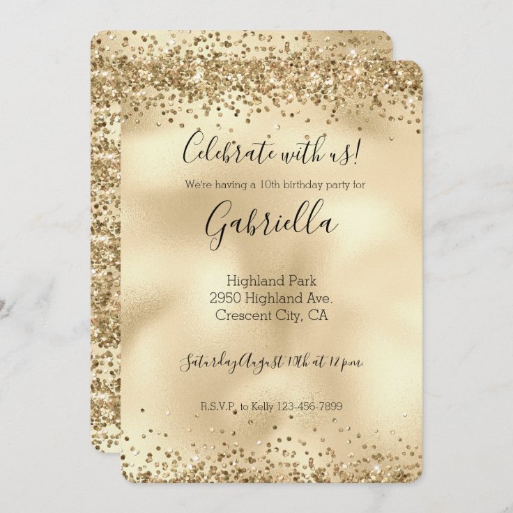 Gold Glitzy Glitter Sparkle Confetti Invitation | Zazzle