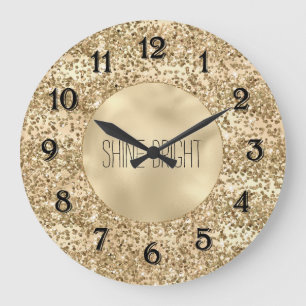 Gold Glitzy Glitter Sparkle Confetti Shine       Large Clock