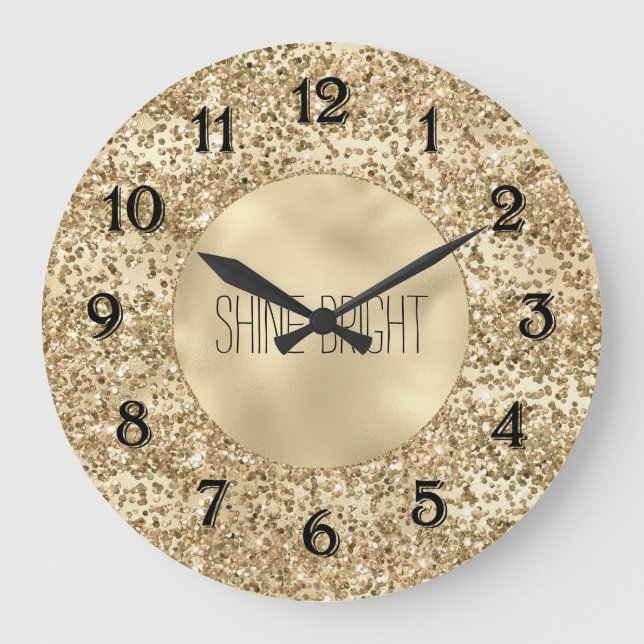 Gold Glitzy Glitter Sparkle Confetti Shine       Large Clock (Front)