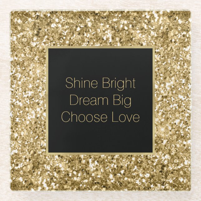 Gold Glitzy Glitter Sparkle     Glass Coaster (Front)