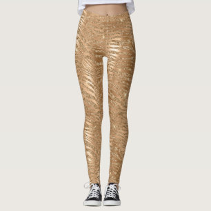 Gold Glitzy Glitter Sparkle Zebra Print  Leggings