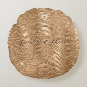 Gold Glitzy Glitter Zebra Print Round Cushion