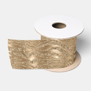 Gold Glitzy Glitter Zebra Print Satin Ribbon