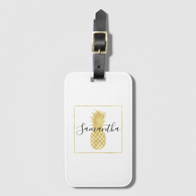 Gold Glitzy Pineapple Luggage Tag (Front Vertical)