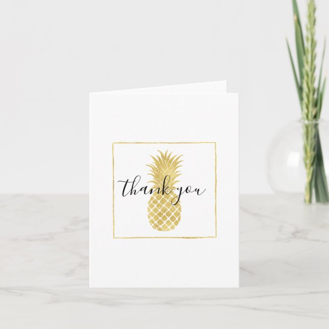 Gold Glitzy Pineapple Thank you Card (Front)