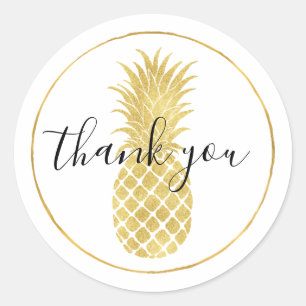 Gold Glitzy Pineapple Thank you Classic Round Sticker
