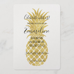Gold Glitzy Pineapples Birthday Invitation