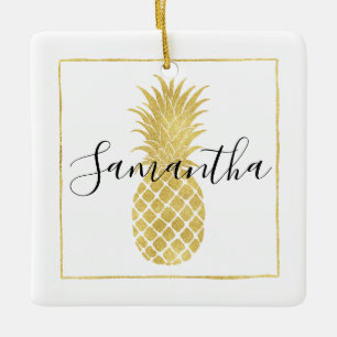 Gold Glitzy Pineapples Ceramic Tree Decoration