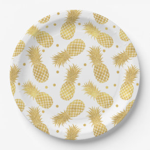 Gold Glitzy Pineapples Paper Plate