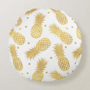 Gold Glitzy Pineapples Round Cushion