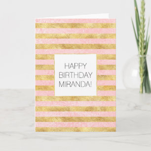 Gold Glitzy Pretty Pink Stripes Card