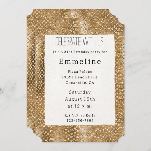 Gold Glitzy Snake Skin Animal Glam Invitation (Front/Back)
