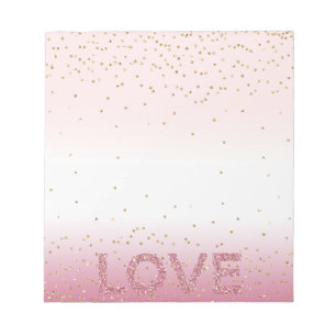 Gold Glitzy Sparkle Confetti Pink Glitter Love Notepad