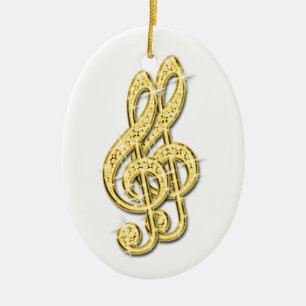 Gold Glitzy Sparkly Diamond Music Notes Ceramic Tree Decoration