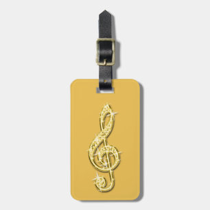 Gold Glitzy Sparkly Music Notes Luggage Tag