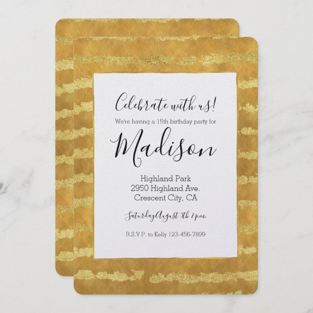 Gold Glitzy Stripes Invitation (Front/Back)