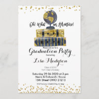 Gold Globe Adventure Graduation Party Invite card
