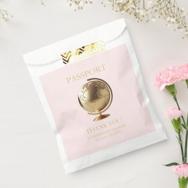 Gold Globe Passport Travel Baby Shower Favour Bag (Sealed)