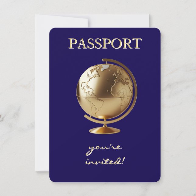 Gold Globe Passport Travel Baby Shower Invitation (Front)