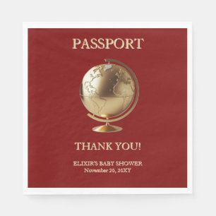 Gold Globe Passport Travel Baby Shower Napkin