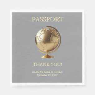 Gold Globe Passport Travel Baby Shower Napkin