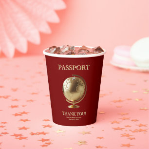 Gold Globe Passport Travel Baby Shower Paper Cups