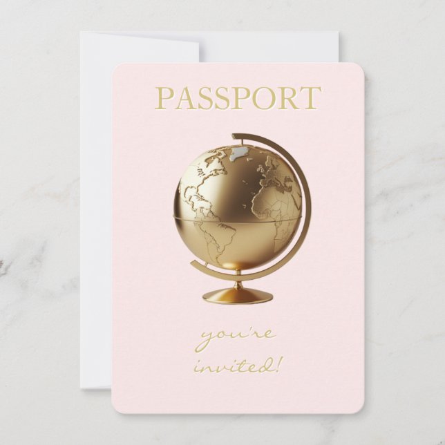 Gold Globe Passport Travel Baby Shower Thank You Card (Front)