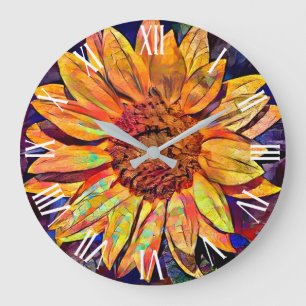 Gold Glossy Sunflower Elegant Collection Large Clock