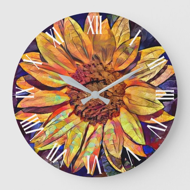 Gold Glossy Sunflower Elegant Collection Large Clock (Front)