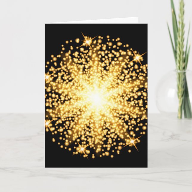 Gold glow light effect on black background holiday card (Front)