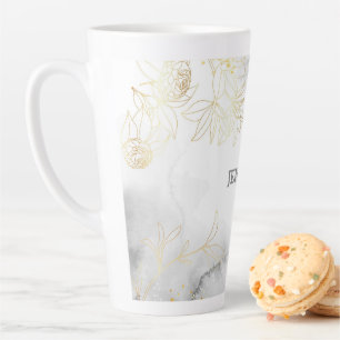 Gold Glowers on Marbled  Latte Mug