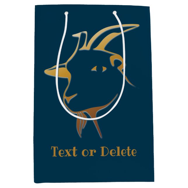 Gold Goat on Navy Blue Medium Gift Bag (Front)