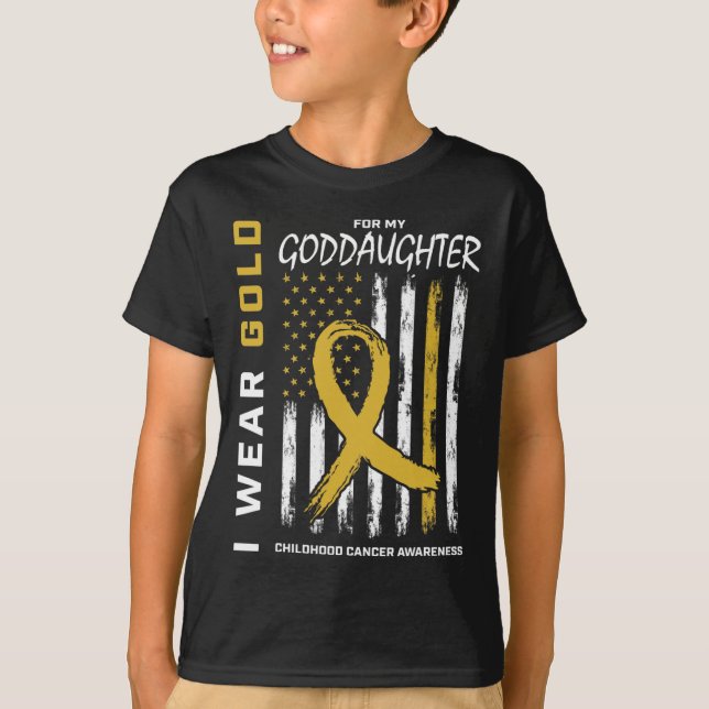 Gold Goddaughter Childhood Cancer Awareness Americ T-Shirt (Front)