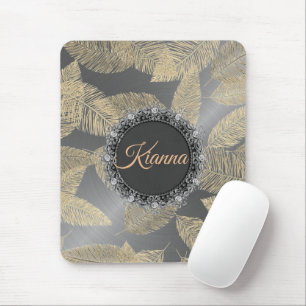 Gold Gold Feathers on Sleek Silver Personalised Mouse Pad