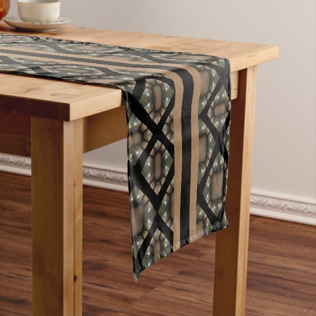 Gold & Gold Modern Classic Monogram Pattern Short Table Runner (In Situ)