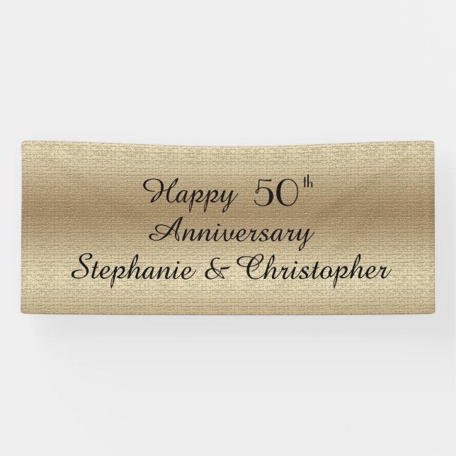 Gold Golden 50th Anniversary Party Elegant Banner (Horizontal)