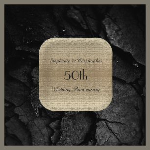 Gold Golden 50th Wedding Anniversary, Names, Paper Plate