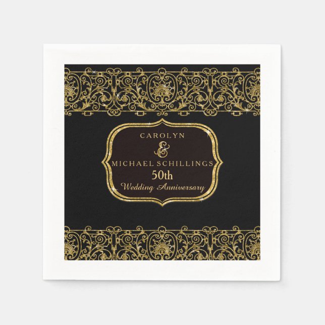 Gold Golden 50th Wedding Anniversary Party Decor Napkin (Front)