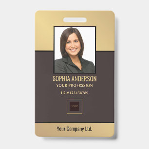Gold Golden Custom Employee Photo, Bar Code, Logo  ID Badge