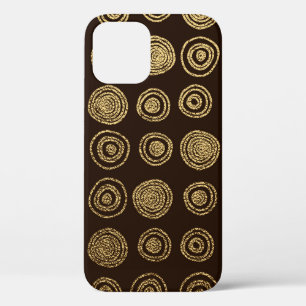 Gold Golden, hand drawn pattern with circles. Abst iPhone 12 Case