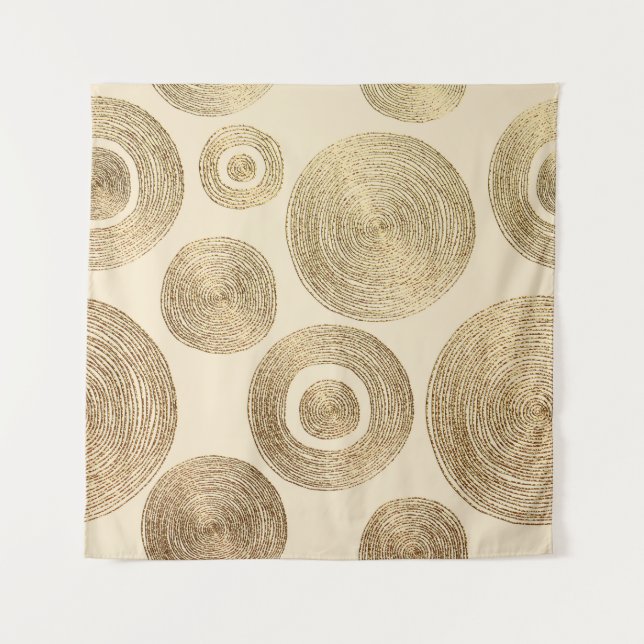 Gold Golden, hand drawn pattern with circles. Abst Tapestry (Front)