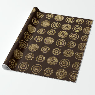 Gold Golden, hand drawn pattern with circles. Abst Wrapping Paper