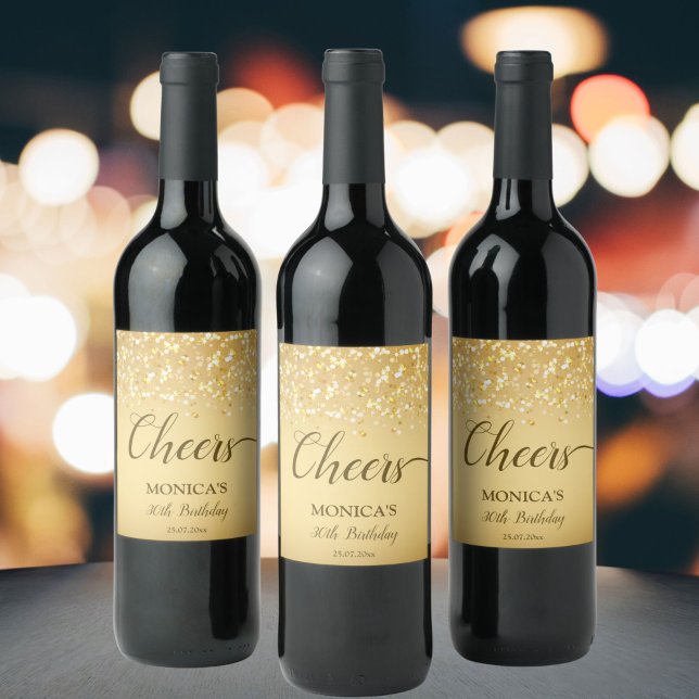 Gold golden sparkles birthday party personalised wine label (Creator Uploaded)