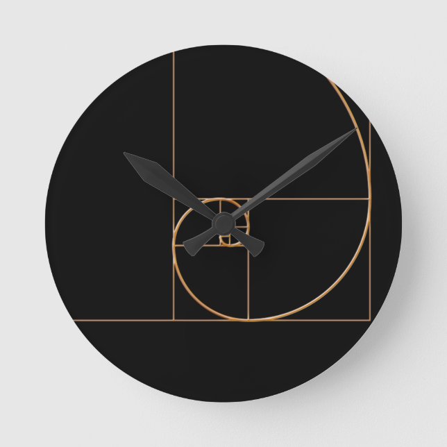 Gold Golden Spiral Round Clock (Front)