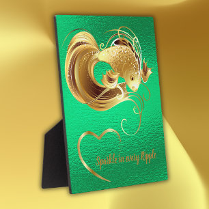 Gold goldfish on green foil monogram   jigsaw puzzle